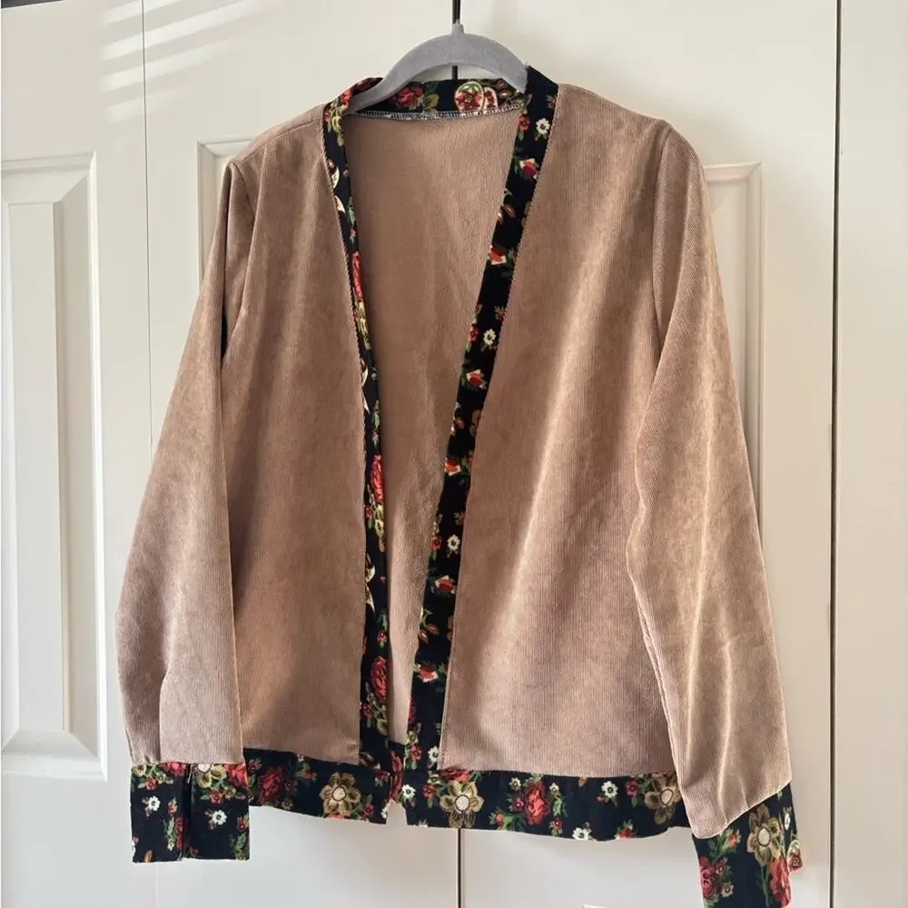 Floral Trim Tan Cardigan - Picture 5 of 9
